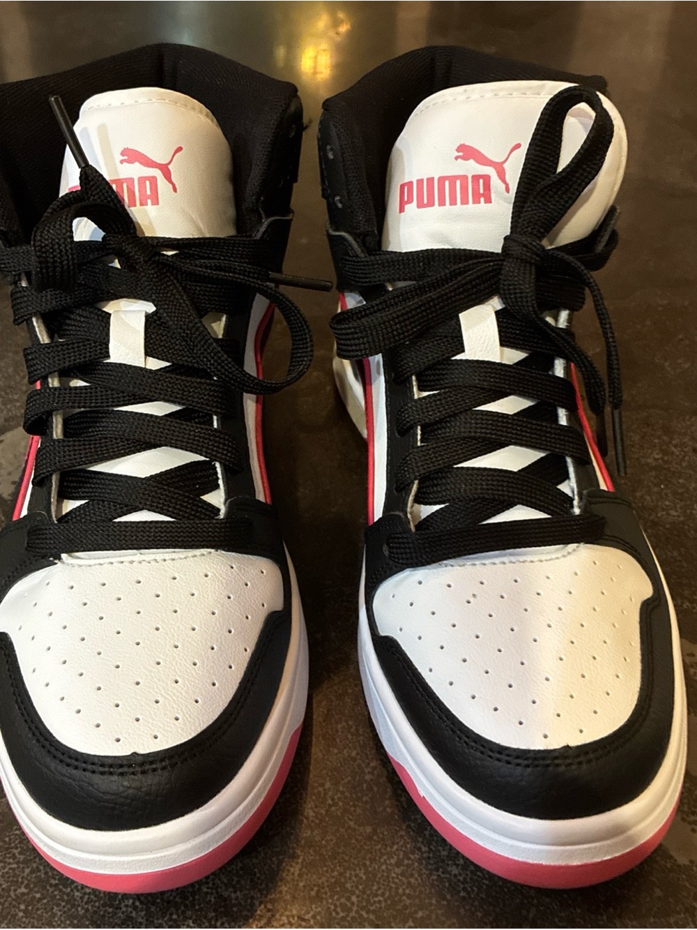Puma Kids White, Black and Pink High-Top Sneakers